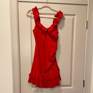 Express Red Ruffle-Trim Mini Dress